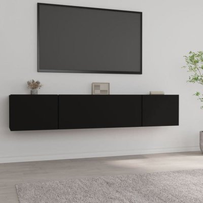 VIDAXL Revera Meuble TV 2 pi&egrave;ces noir 80 x 30 x 30 cm en bois multicouche