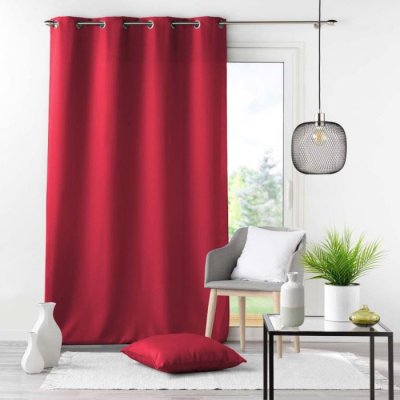 Rideau a oeillets metal 140 x 280 cm polyester uni essentiel Rouge