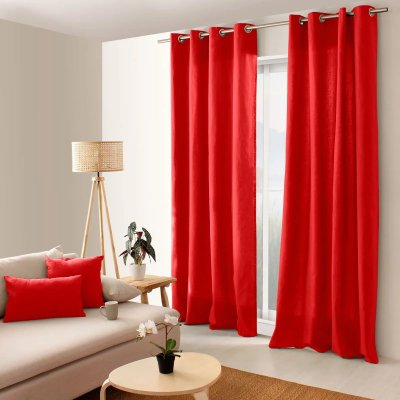 Rideau color&eacute; en pur coton 8 illets - Rouge - 135 x 240 cm