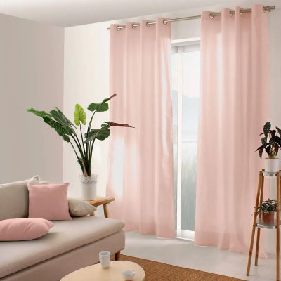 Rideau color&eacute; en pur coton 8 illets - Vieux Rose - 135 x 240 cm