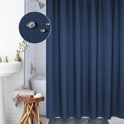 YONIS Rideau de Douche Etanche 12 Anneaux 150 X 200 Cm Anti-Moisissure Polyester Bleu