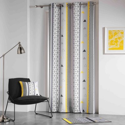 Rideau &egrave; &oelig;illets - Polyester - Imprim&eacute; yellow mix - 140 x 260 cm