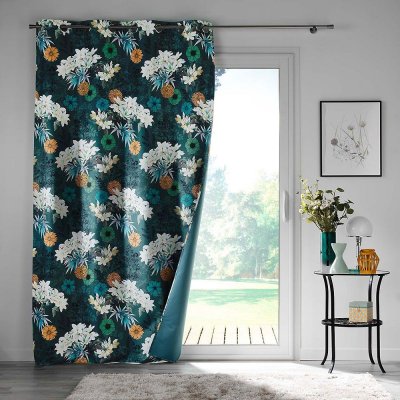 Rideau occultant en microfibre fleurie multicolore 260x135cm