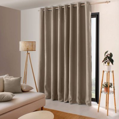 Rideau occultant fil noir en grande largeur - Naturel - 300 x 240 cm