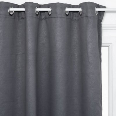 Rideau Occultant Gris Fonc&eacute; Feuille en relief 140 x 260 cm