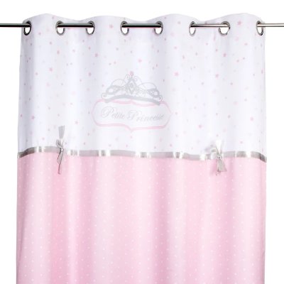 Rideau satin&eacute; princesse avec noeud brod&eacute; 140 x 260 cm Rose