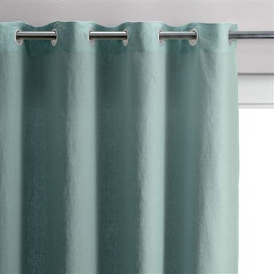 Rideau stonewashed Zeff en lin vert de gris 140 x 280