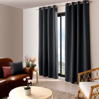 Rideau uni occultant avec oeillets - 140 x 240 cm - - Gris fonc&eacute;