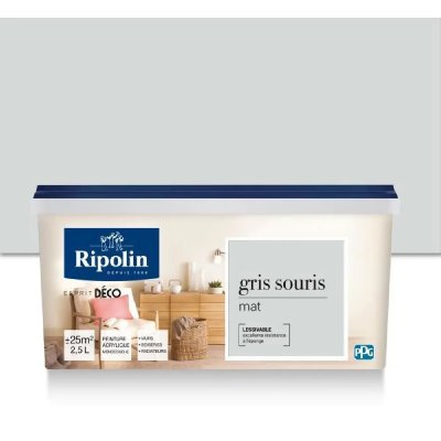 RIPOLIN  - Peinture Murale Toutes Pi&egrave;ces - Mat - 2,5L - Gris Souris Gris Souris