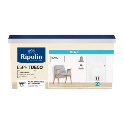 RIPOLIN Peinture murale toutes pieces, Ripolin - Blanc Mat, 2,5L