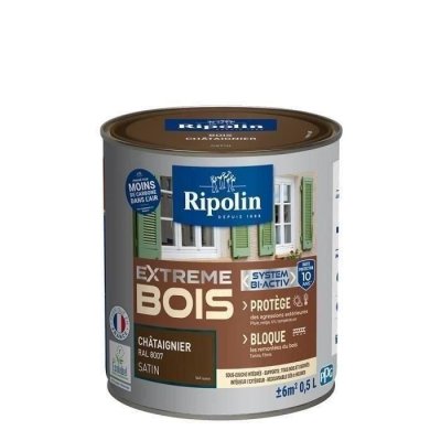 RIPOLIN  - Peinture pour Bois Int&eacute;rieur et Ext&eacute;rieur - Satin - 0,5L - Ch&acirc;taignier Ch&acirc;taignier
