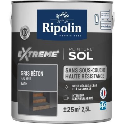 RIPOLIN  Peinture pour Sol Interieur + Exterieur - Gris Beton Ral 7015 Satin, 2,5L