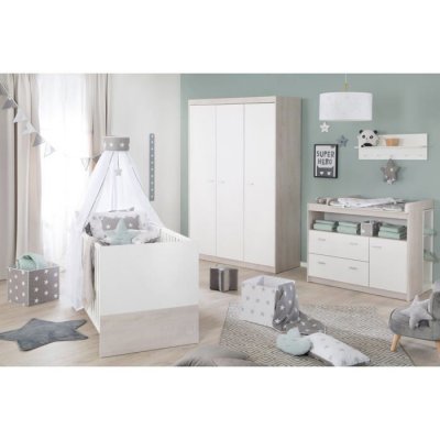 ROBA  Chambre B&eacute;b&egrave; Compl&egrave;te ""Julia"" - Lit 70x140 + Commode &agrave; langer + Armoire 3-portes - Bicolore