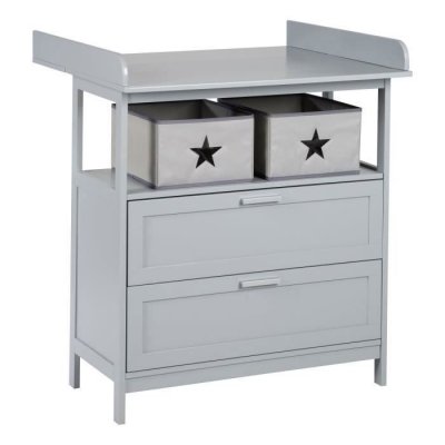 ROBA  Commode &agrave; langer ""Hamburg"" &agrave; 2 tiroirs + 2 bo&icirc;tes de rangement - Gris