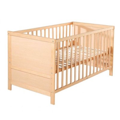 ROBA  Lit B&eacute;b&eacute; &Eacute;volutif 70x140 - R&eacute;glable en Hauteur - 3 Barreaux Coulissants - Bois Naturel