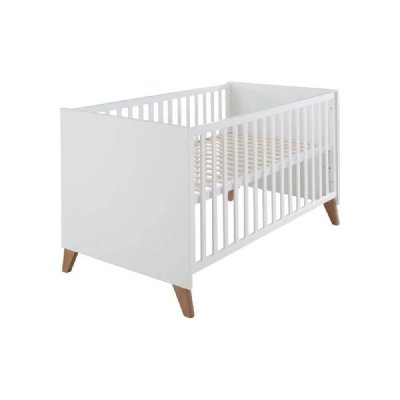 ROBA  Lit B&eacute;b&eacute; &Eacute;volutif Ole 70 x 140 cm - Hauteur R&eacute;glable - Blanc - Pieds en Ch&ecirc;ne 