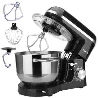 AREBOS Robot m&eacute;nager 1500W 6L Bol en acier inoxydable 6 &eacute;tapes Noir Silencieux