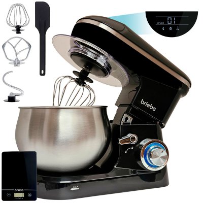 BRIEBE Robot P&acirc;tissier, Bol Inox 5L 6 Vitesses Ecran Tactile LED + Balance de Cuisine,, KM1164B, 1800, Noir