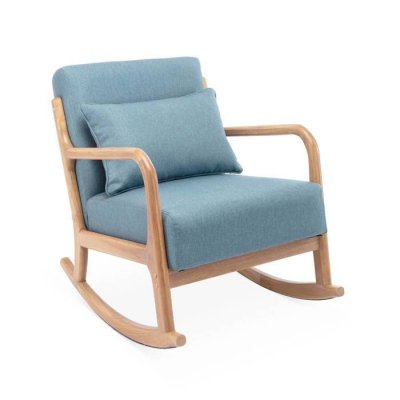 SWEEEK Rocking chair design tissu bleu et bois - Lorens Rocking 