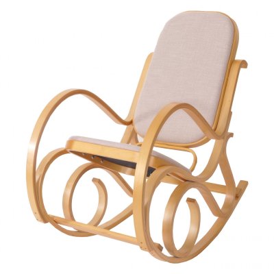 MENDLER Rocking-chair, fauteuil &agrave; bascule M41, imitation ch&ecirc;ne, tissu beige