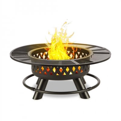 BLUMFELDT Rosario Brasero de jardin 3-en-1 &Oslash; 120cm , grille de barbecue &Oslash; 70cm & table d'ext&eacute;rieur en acier
