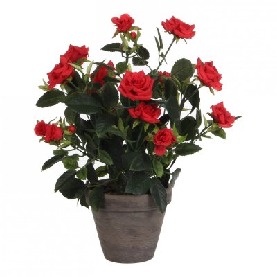 MICA DECORATIONS Rosier rouge pvc dans pot gris d11.5cm-h33xd25cm E3-83242