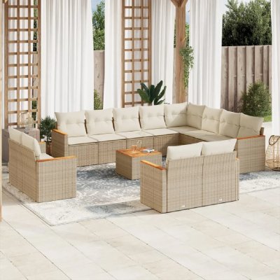 VIDAXL Rotin  salon de jardin modulable beige 13 pieces x 61.5 x 69 