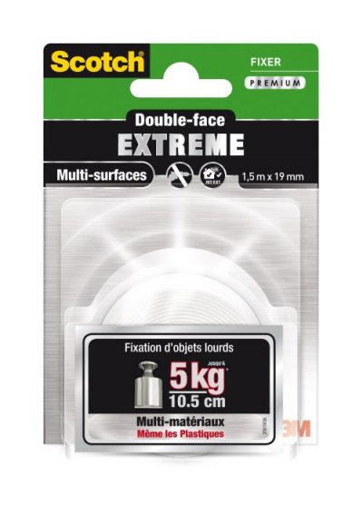SCOTCH Rouleau Adh&eacute;sif Double Face Int&eacute;rieur  Extr&ecirc;me L.1.5 M X L.19 Mm