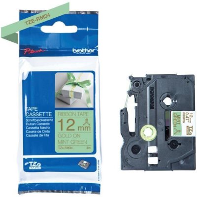 BROTHER Ruban  - TZERM34 - 12mm or sur vert menthe  - Qt 1