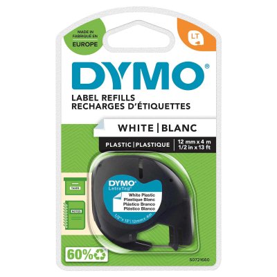 DYMO Ruban plastique pour &eacute;tiqueteuse LetraTag -  - 12mmx4m - Noir & Blanc