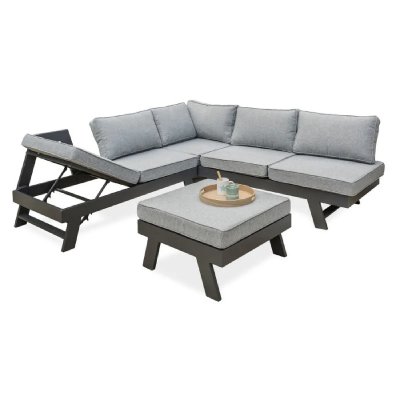 DCB GARDEN Salon d'angle de jardin 6 places en aluminium gris anthracite