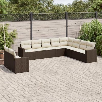 VIDAXL Salon de jardin 10 pcs avec coussins marron resine tressee