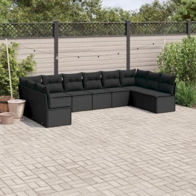 VIDAXL Salon de jardin 10 pcs avec coussins noir r&eacute;sine tress&eacute;e 3249924