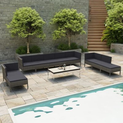 VIDAXL Salon de jardin 10 pcs avec coussins r&eacute;sine tress&eacute;e gris