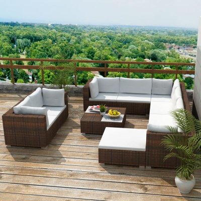 VIDAXL Salon de jardin 10 pcs avec coussins R&eacute;sine tress&eacute;e Marron