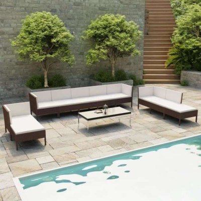  Salon de jardin 10 pcs avec coussins R&eacute;sine tress&eacute;e Marron Vidaxl Marron