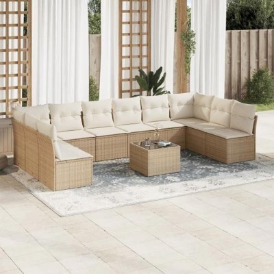 VIDAXL Salon de jardin 11 pcs avec coussins beige resine tressee
