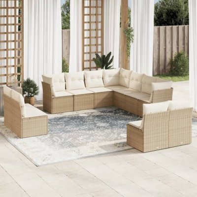 VIDAXL Salon de jardin 11 pcs avec coussins beige r&eacute;sine tress&eacute;e 3217818