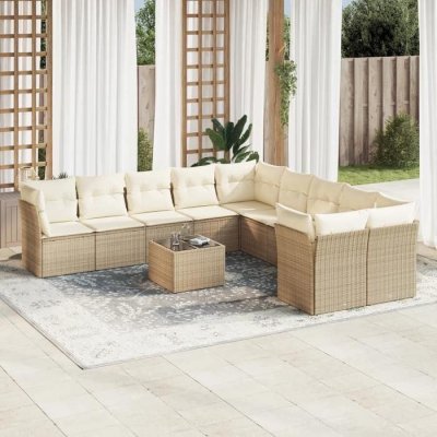 VIDAXL Salon de jardin 11 pcs avec coussins beige r&eacute;sine tress&eacute;e 3218248