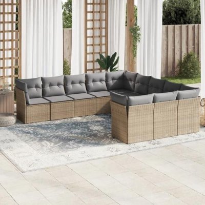 VIDAXL Salon de jardin 11 pcs avec coussins beige r&eacute;sine tress&eacute;e 3218409