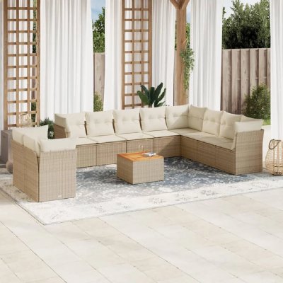 VIDAXL Salon de jardin 11 pcs avec coussins beige r&eacute;sine tress&eacute;e 3223720