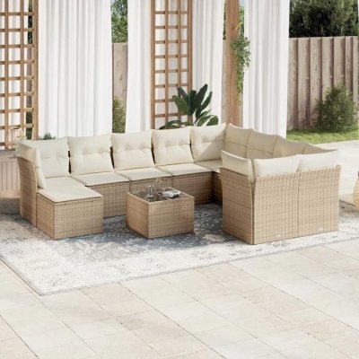  Salon de jardin 11 pcs avec coussins beige r&eacute;sine tress&eacute;e 3250437
