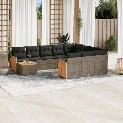 VIDAXL Salon de jardin 11 pcs avec coussins gris r&eacute;sine tress&eacute;e 3260450