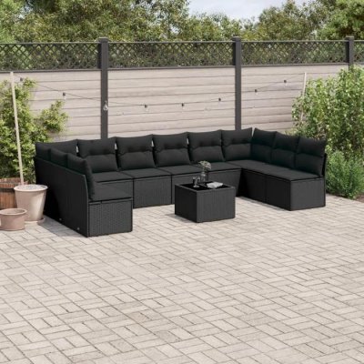 VIDAXL Salon de jardin 11 pcs avec coussins noir r&eacute;sine tress&eacute;e 3249934