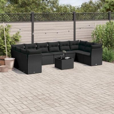 VIDAXL Salon de jardin 11 pcs avec coussins noir r&eacute;sine tress&eacute;e 3250044