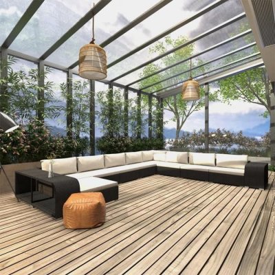 VIDAXL Salon de jardin 11 pcs avec coussins r&eacute;sine tress&eacute;e noir 