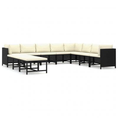 VIDAXL Salon de jardin 11 pcs avec coussins R&eacute;sine tress&eacute;e Noir  Black