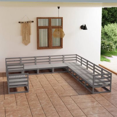 VIDAXL Salon de jardin 11 pcs Gris Bois de pin massif