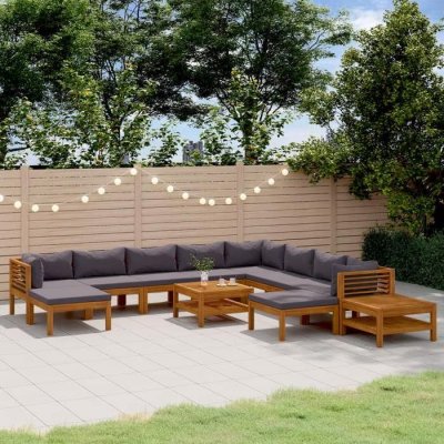  Salon de jardin 12 pcs avec coussin Bois d'acacia solide