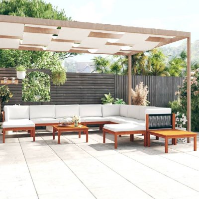 VIDAXL Salon de jardin 12 pcs avec coussins cr&egrave;me bois d'acacia solide